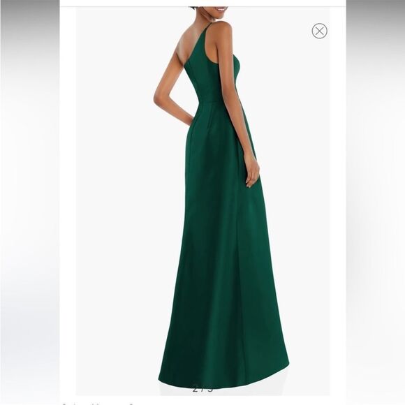 NEW Alfred Sung One-Shoulder Satin Gown Long Dress with Pockets Hunter Green 12 - Picture 2 of 9